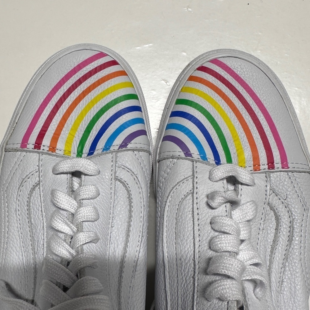 NEW* Vans x Flour Shop Collab Rainbow White Skater Sneakers Old Skool Men’s 10.5 - Picture 3 of 13